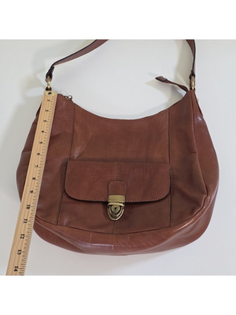 Browns Genuine Leather Hobo Shoulder Bag Cognac Brown Y2K Western Boho Pockets - Picture 6 of 16